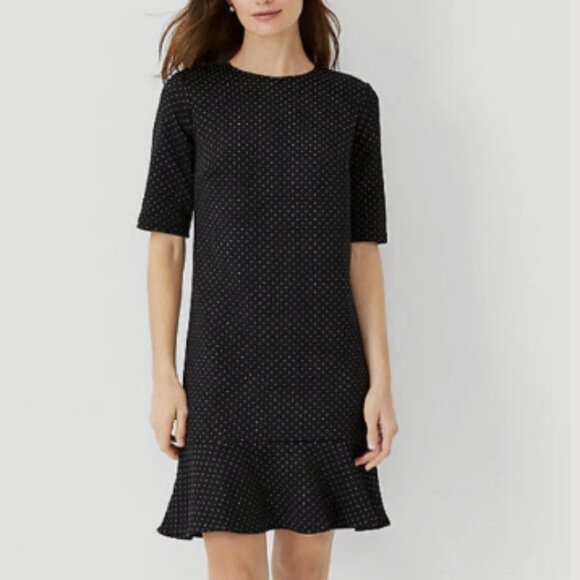 New Ann Taylor Black Sweater Knit Ruffle Shift Dress - Picture 1 of 6